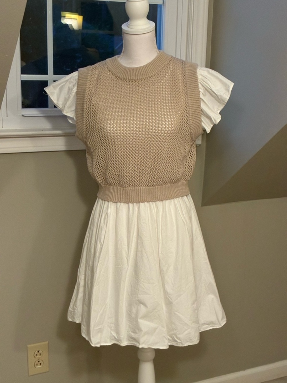 En Saison Beige Knit Overlay and Mini Dress